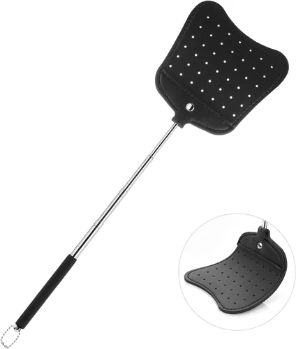 Vista 9 de Matamoscas telescópico resistente, matamoscas de cuero con mango largo extensible, matamoscas manual flexible para interiores y exteriores, paquete