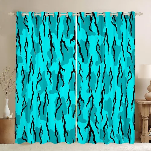 Vista 13 de Cortinas de camuflaje rústicas de camuflaje para dormitorio, sala de estar, decoración de cabaña, caza, ejército, negro, verde, aislamiento térmico