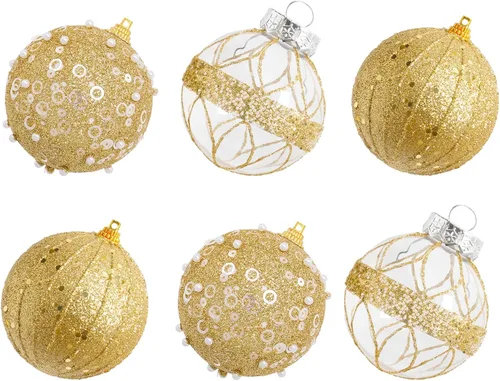 Vista 8 de XmasExp - Juego de adornos de bola de Navidad, 2.76 pulgadas, grandes, inastillables, transparentes, con brillantina, decoración de árbol de Beige