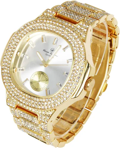 Vista 8 de Brazalete cubano con reloj oblongo destellos brillantes 8475BC reloj hip hop cubano