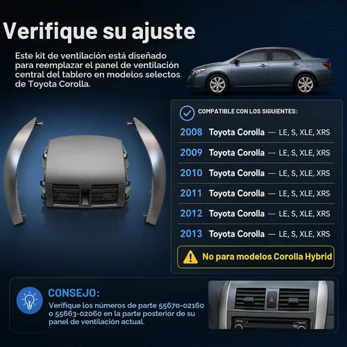 Vista 2 de GXARTS Panel de salida de aire para salpicadero central A/C y tira de adorno 55670-02160 Compatible con Toyota Corolla 2008 2009 2010 2011 2012 2013
