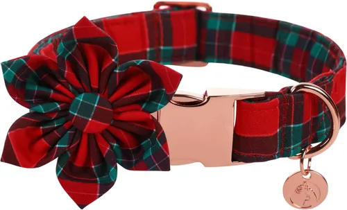 Vista 19 de Collar de Navidad para perro con pajarita, collar de perro de copo de nieve con tira roja y verde, suave, duradero, ajustable, de algodón
