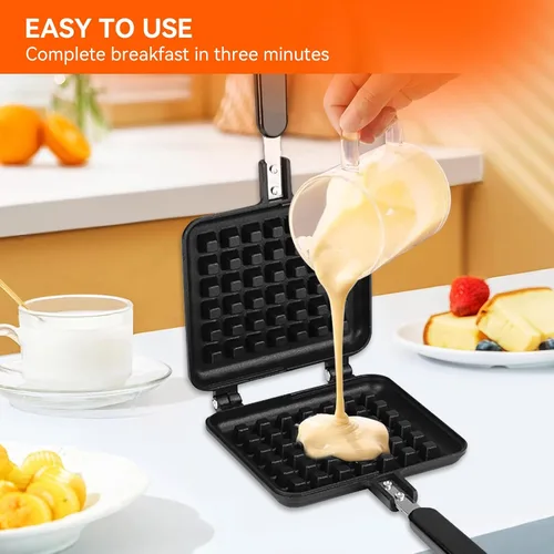 Vista 2 de Máquina para hacer gofres belga antiadherente, prensa panini de acero inoxidable, máquina para hacer sándwiches de desayuno, máquina para hacer