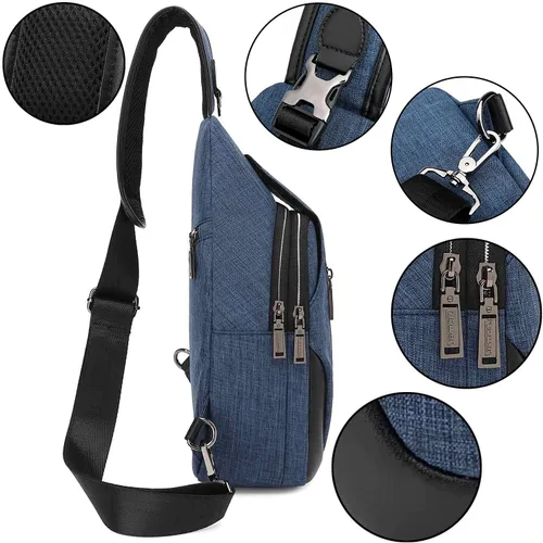 Vista 5 de uowan - Mochila pequeña cruzada sobre el hombro para hombres y mujeres, viajes al aire libre, mochila ligera para el pecho, Azul, Duradero