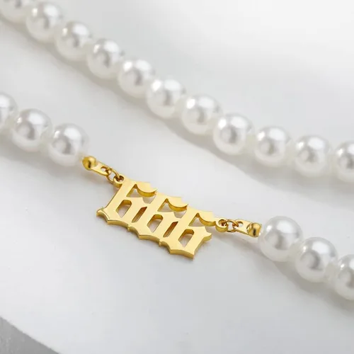 Vista 2 de TRUNO SEA - Collares de números de ángel 111 222 333 444 I555 777 888 999 666 gargantilla de perlas de mitación joyería minimalista de acero
