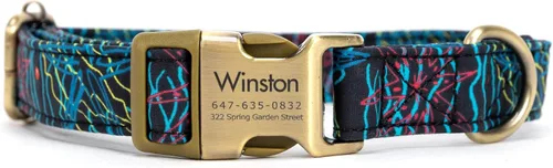Vista 25 de Collar de perro personalizado con nombre y número de teléfono grabado, collar ajustable personalizado para cachorros, collar de algodón orgánico