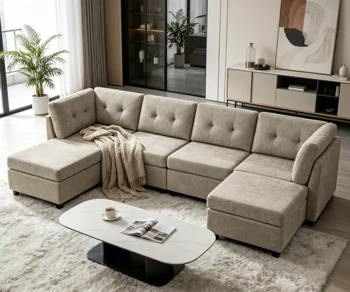 Vista 12 de VANOMi - Sofás seccionales de 6 plazas para sala de estar, sofá modular convertible de 118" en forma de nube, cómodos sofás de chenilla y sofás