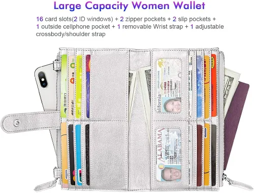 Vista 3 de nuoku Pulsera de viaje con doble cremallera cartera RFID para mujer con 2 correas