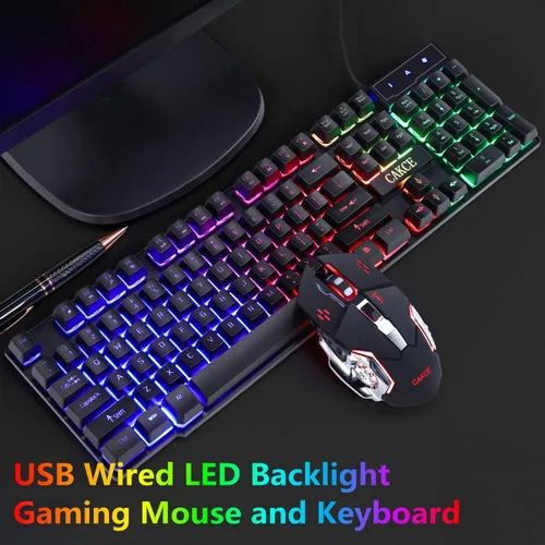 Vista 7 de RGB Gaming Keyboard and Colorful Mouse Combo,USB Wired LED Backlight Gaming Mouse and Keyboard for Laptop PC Computer Gaming and Work,Letter
