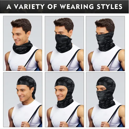 Vista 5 de Máscara facial de camuflaje militar, bandana, pasamontañas con capucha para hombres y mujeres, entrenamiento táctico, ciclismo, esquí, caza