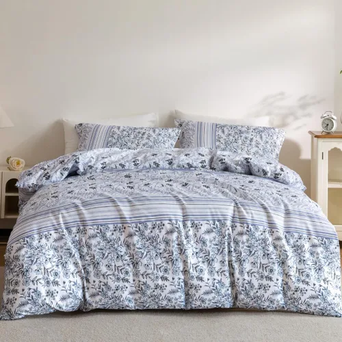 Vista 25 de SLEEPBELLA Juego de funda de edredón de algodón de 600 hilos, juego de ropa de cama (individual, azul-paisley)