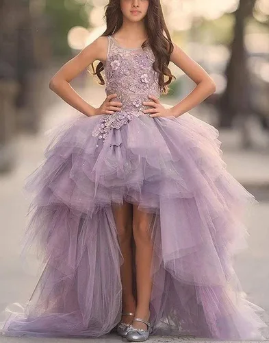 Vista 2 de Gzcdress - Vestido de concurso alto y bajo para niñas de 7 a 16 años, vestidos de concurso de flores vintage hinchados para boda