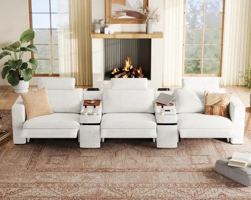 Vista 37 de Sofá reclinable eléctrico de 102.8 pulgadas con reposacabezas, sofá reclinable modular Cloud de gran tamaño con mesa, cajón de almacenamiento