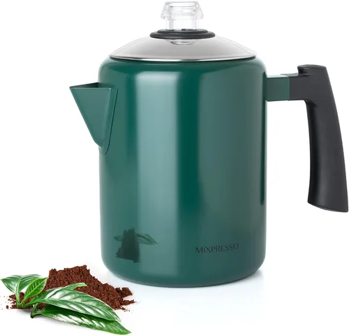 Vista 10 de Mixpresso - Estufa de café de acero inoxidable para 12 tazas 52 oz stainless steel percolator coffee pot for camping or home use, with cool-touch