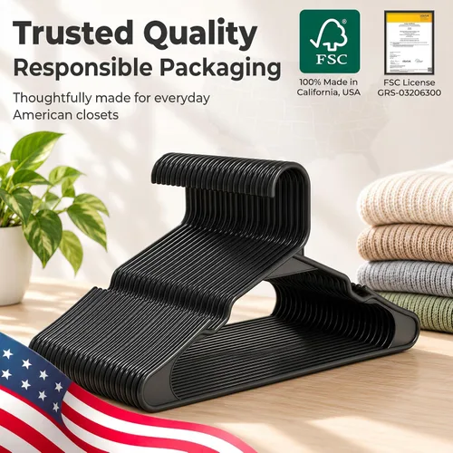 Vista 8 de HOUSE DAY Perchas de Plástico Premium Paquete de 10, Perchas para Ropa que Ahorran Espacio, Colgador Resistente para Abrigos - Organizadores de Negro