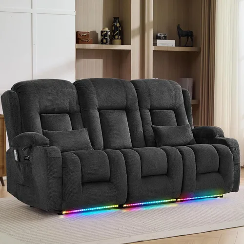 Vista 28 de TUNYI Wall Hugger - Sofá reclinable con consola, sofá biplaza reclinable eléctrico para autocaravana con masaje y Beige