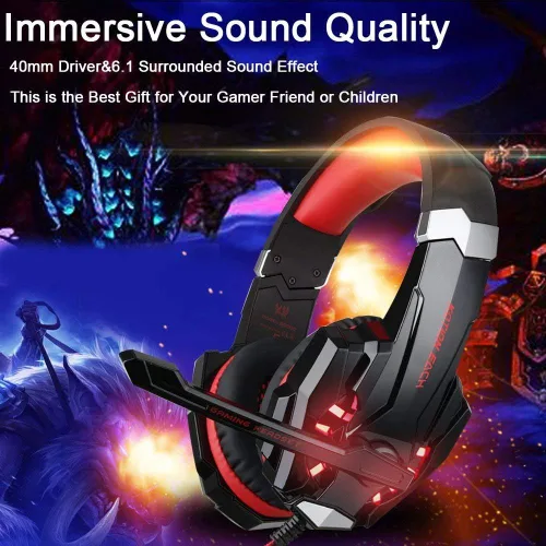 Vista 3 de Audífonos gamer BlueFire para PlayStation 4 PS4, tablets, teléfonos iPhone 66s6 plus5s5c5, conector de 3,5 mm con luz LED de micrófono (color rojo)