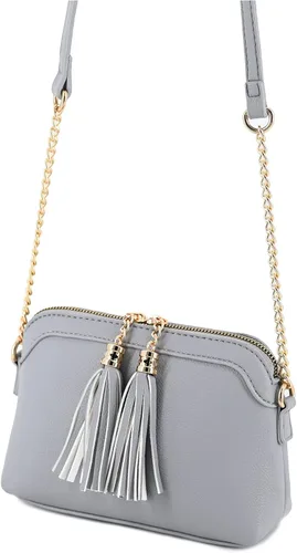 Vista 3 de Bolso cruzado pequeño con dos borlas con correa de cadena, bolso pequeño para mujer