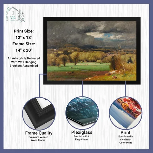 Vista 2 de Lost Cabin The Coming Storm de George Inness Imprimir marco plano negro Reproducción de pinturas de obras de arte finas Póster enmarcado