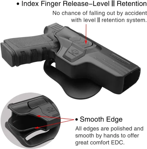 Vista 10 de POLE.CRAFT Funda OWB compatible con Glock 17 (Gen 1-5) / Glock 22 31 (Gen 1-4) compatible con Glock 19 19X 25 44 45 (Gen 1-5) / Glock 23 32