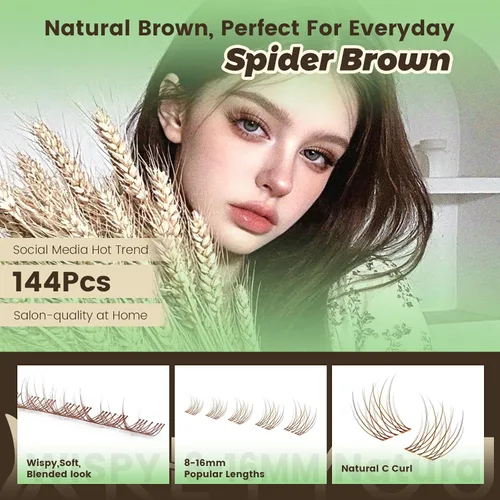 Vista 3 de KEYYOU Extensiones de pestañas de Velure color marrón Venus Natural Wispy C Curl Manga de 0.315-0.630 pulgadas con banda invisible suave