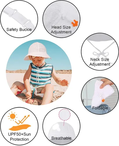 Vista 41 de SimpliKids Sombrero de sol para bebé de ala ancha con protección solar UPF 50+ UV Ray