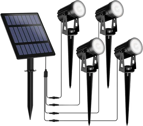 Vista 11 de T-SUNUS Luces Solares de Navidad para Exteriores Blancas 6000K IP65 Impermeables 2 en 1 Reflectores de Paisaje, Cable de 9.8 pies con Panel Separado