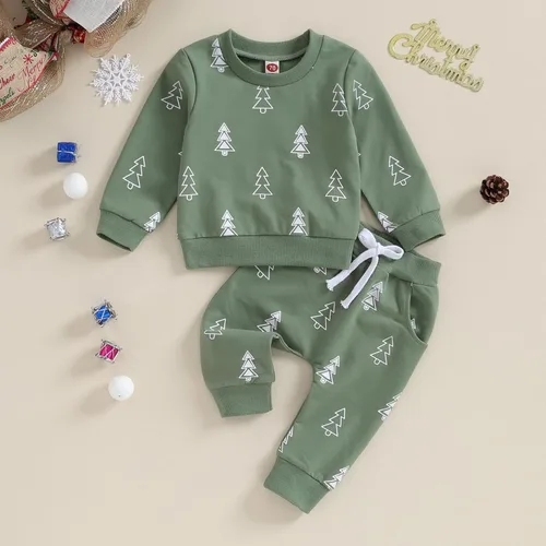 Vista 3 de Hoanselay Conjunto de sudadera de manga larga con capucha y pantalones de otoño e invierno para bebé niño