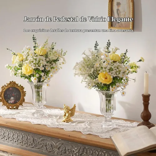 Vista 2 de Glasseam Jarrón de cristal con pedestal para flores, juego de 3 jarrones de compota de 7.5 pulgadas de alto, jarrones transparentes para centros