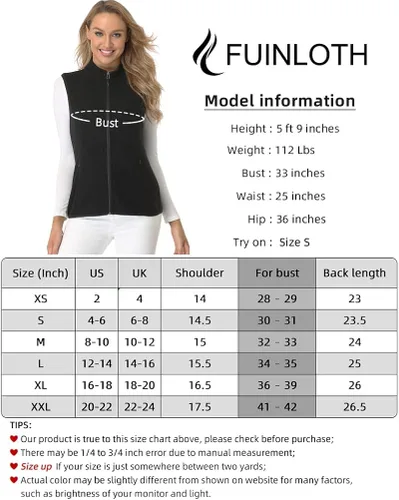 Vista 4 de Fuinloth Chaleco de vellón para mujer suave polar sin mangas ajuste clásico con cremallera en los bolsillos