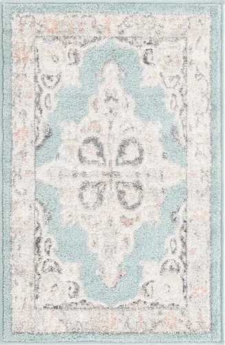 Vista 2 de Unique Loom Parker Collection - Alfombra de área Merakli (2 x 3 pies, rectangular, aguamarina/beige)