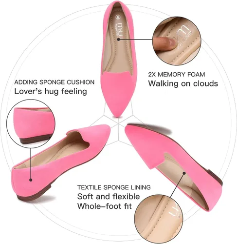 Vista 2 de MUSSHOE - Zapatos planos de mujer, cómodos y sin cordones, Rosa encendido (Hot Pink Suede)