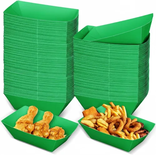 Vista 17 de Uiifan 200 bandejas de papel desechables para alimentos y barcos, resistentes a la grasa, bandeja de cartón para perros calientes, soporte para Azul