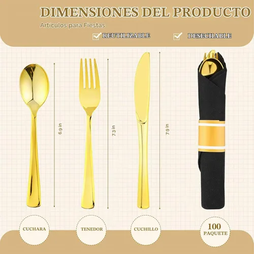 Vista 2 de Zubebe Paquete de 100 Juego de Cubiertos de Plástico Desechables Pre-envueltos con Servilleta, Juego de Utensilios Desechables Incluye Tenedores
