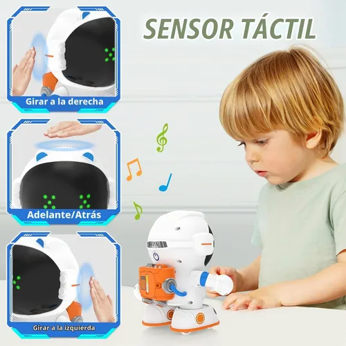 Vista 4 de KaeKid Robots astronautas para niños, robótico parlante inteligente con sensor táctil, control de voz, reconocimiento de voz, cantar, bailar Azul