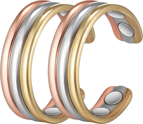 Vista 8 de Copper Rings for Women, Pure Copper Three Color Gold Adjustable Magnetic Ring （FUTI-1）