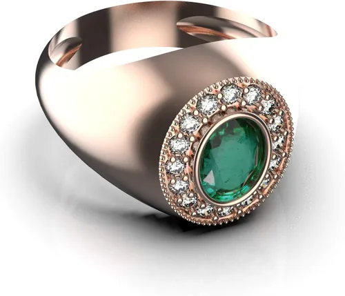 Vista 6 de Anillo de compromiso de oro de 14 quilates con esmeralda cruda para hombre y mujer