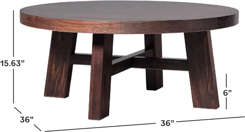 Vista 2 de Walker Edison Colt Modern Farmhouse - Mesa de centro redonda de madera maciza, 36 pulgadas, color espresso