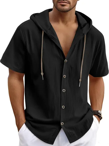 Vista 7 de Guayabera - Camisas de lino de manga larga para hombre, camisa casual blanca con botones para hombre en playa y verano