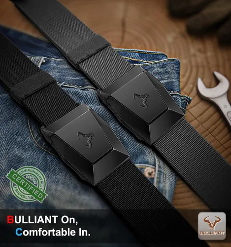 Vista 2 de BULLIANT Cinturón para hombre, paquete de 2 unidades, correa elástica de nailon para regalo, para hombre, trabajo, deportes, caza, senderismo