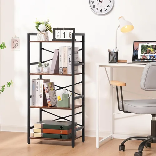 Vista 2 de Estantería de 4 niveles, estantería pequeña para libros, estantería con café baya.