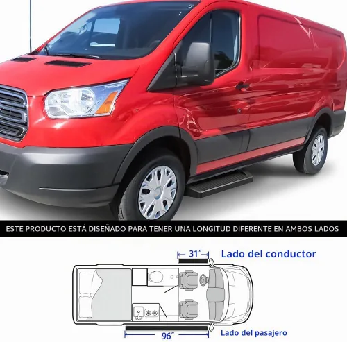 Vista 6 de APS Estribos (escalones laterales de barras Nerf) compatibles con Ford Transit 2015-2026 Van de tamaño completo de 3 puertas