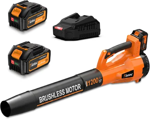 Vista 10 de Tietoc Soplador de hojas inalámbrico, soplador de hojas eléctrico sin escobillas de 1200 W con 2 baterías de 5.0 Ah, potentes sopladores de hojas