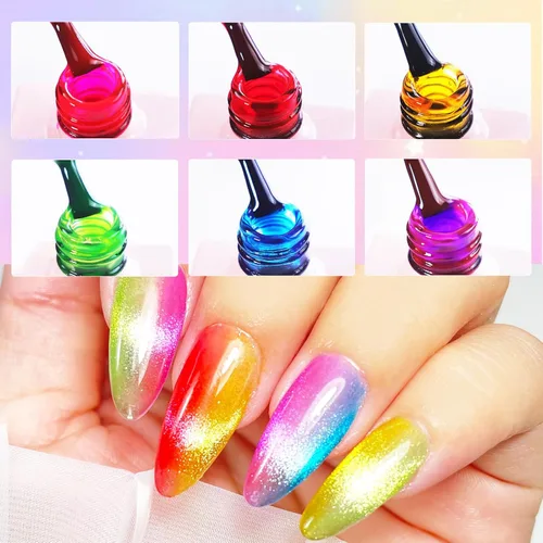 Vista 3 de VARNAIL Rainbow Candy Jelly - Kit de esmalte de uñas de gel de 6 colores y capa base de regalo, kit de esmalte de gel transparente arcoíris
