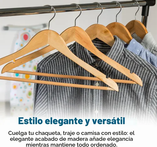 Vista 4 de Honey-Can-Do Perchas resistentes de madera de arce, barra ranurada antideslizante, perfectas para camisas y trajes, duraderas y elegantes, paquete