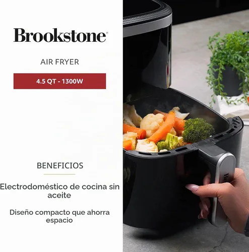 Vista 3 de Freidora de aire Brookstone – 4.5 QT, freidora de gran capacidad de 1300W con pantalla LED, 8 ajustes preestablecidos, temperatura ajustable