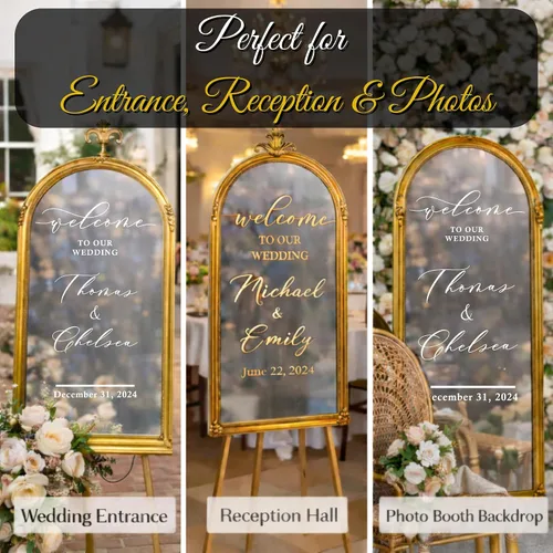 Vista 7 de Calcomanía con texto en inglés "Welcome to Our Wedding Mirror" – Soon to Be Mr & Mrs - Calcomanía de espejo personalizable – Just Married