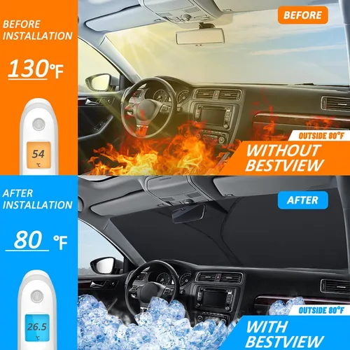 Vista 2 de Bestview - Parasol para parabrisas con bandera americana para Ford F-250 F-350 de 2008-2016, parasol plegable personalizado para ventana delantera