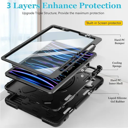 Vista 6 de Funda para iPad Pro de 11 pulgadas (2022/2021/2020/2018): Funda de silicona para iPad 11 (4ª/3ª/2ª/1ª) generación con protector de pantalla, Negro