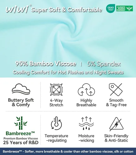 Vista 6 de WiWi Conjunto de pijama para mujer, súper suave, manga larga, ropa de dormir, ropa de dormir, ropa de descanso, viscosa de bambú, S-XXL A-aqua